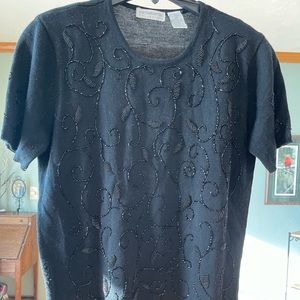 Vintage Liz Claiborne Beaded Black Wool Sweater